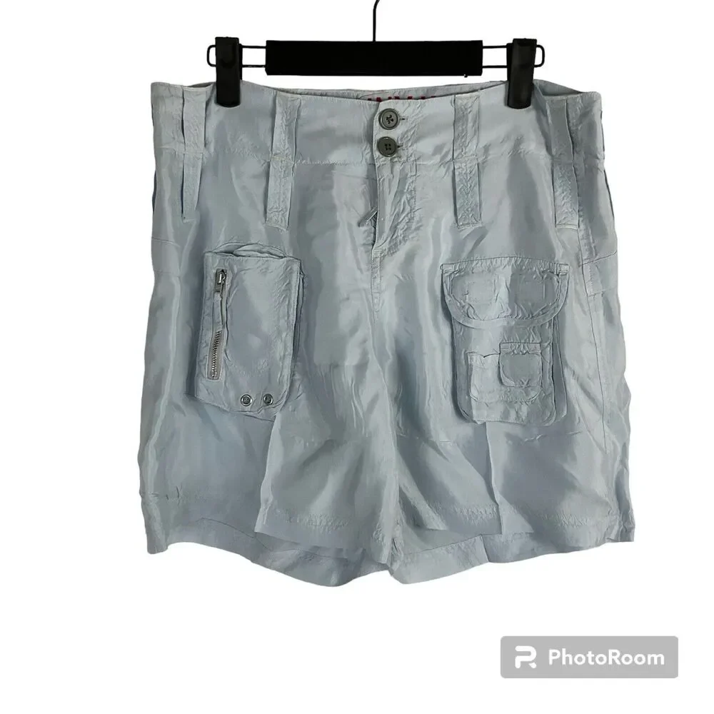 Johnny Was Sz 4 Light Blue Cupra Rayon Cargo Shorts Summer Chic Pockets Boho T